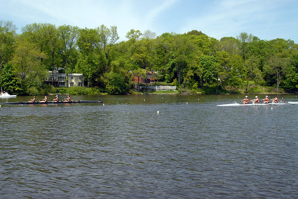 A small boat in a large body of water