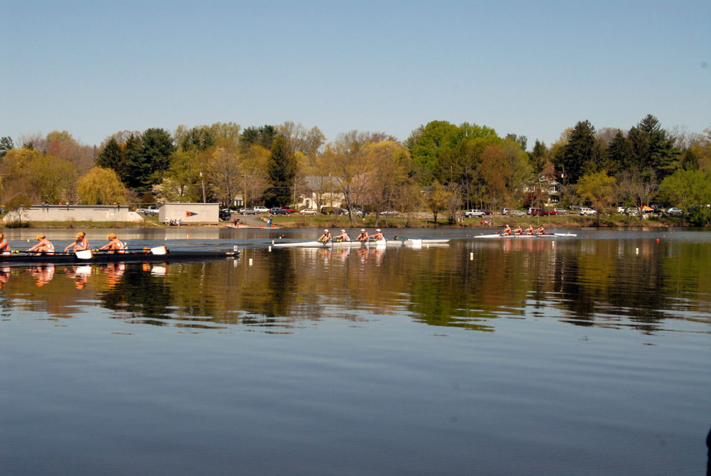 A small boat in a body of water