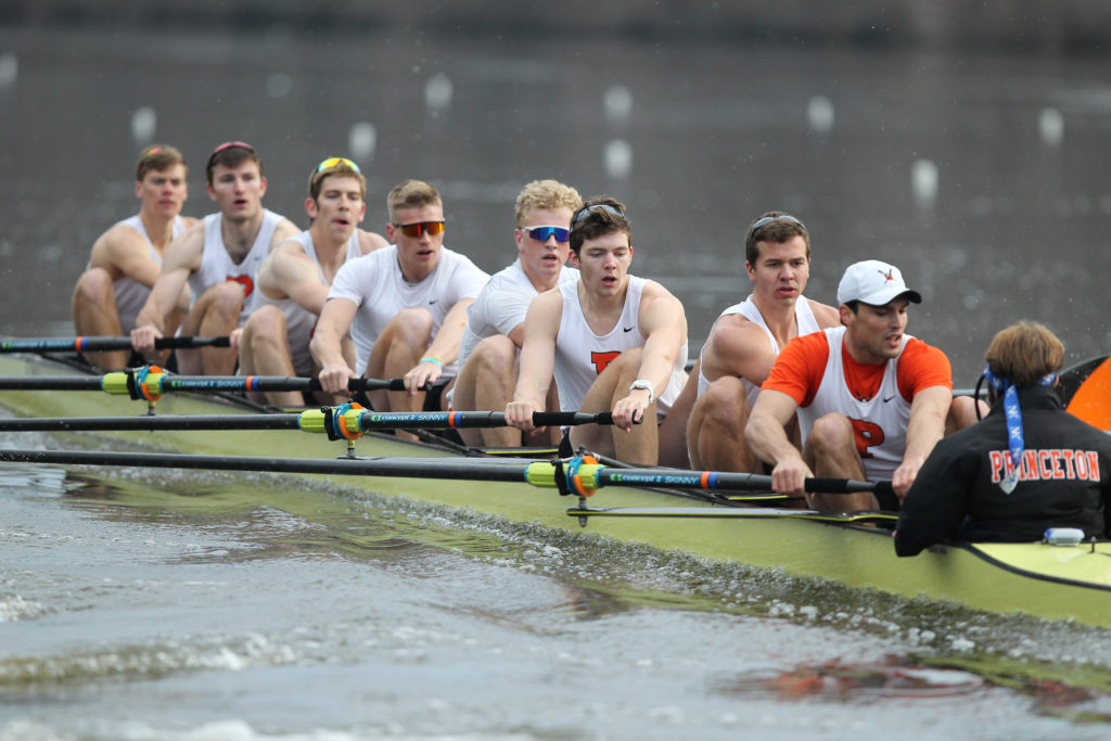 Tanner Pearson, Ken Ograjenšek rowing a boat in the water